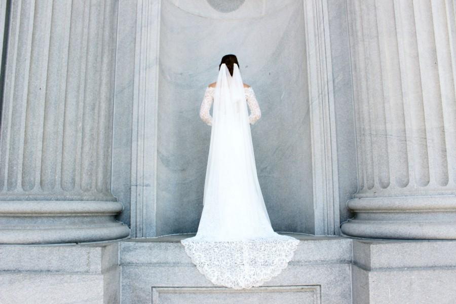 Hochzeit - English Net Drape Veil, Soft veil, Ivory veil, Chapel Length Veil, Long veil