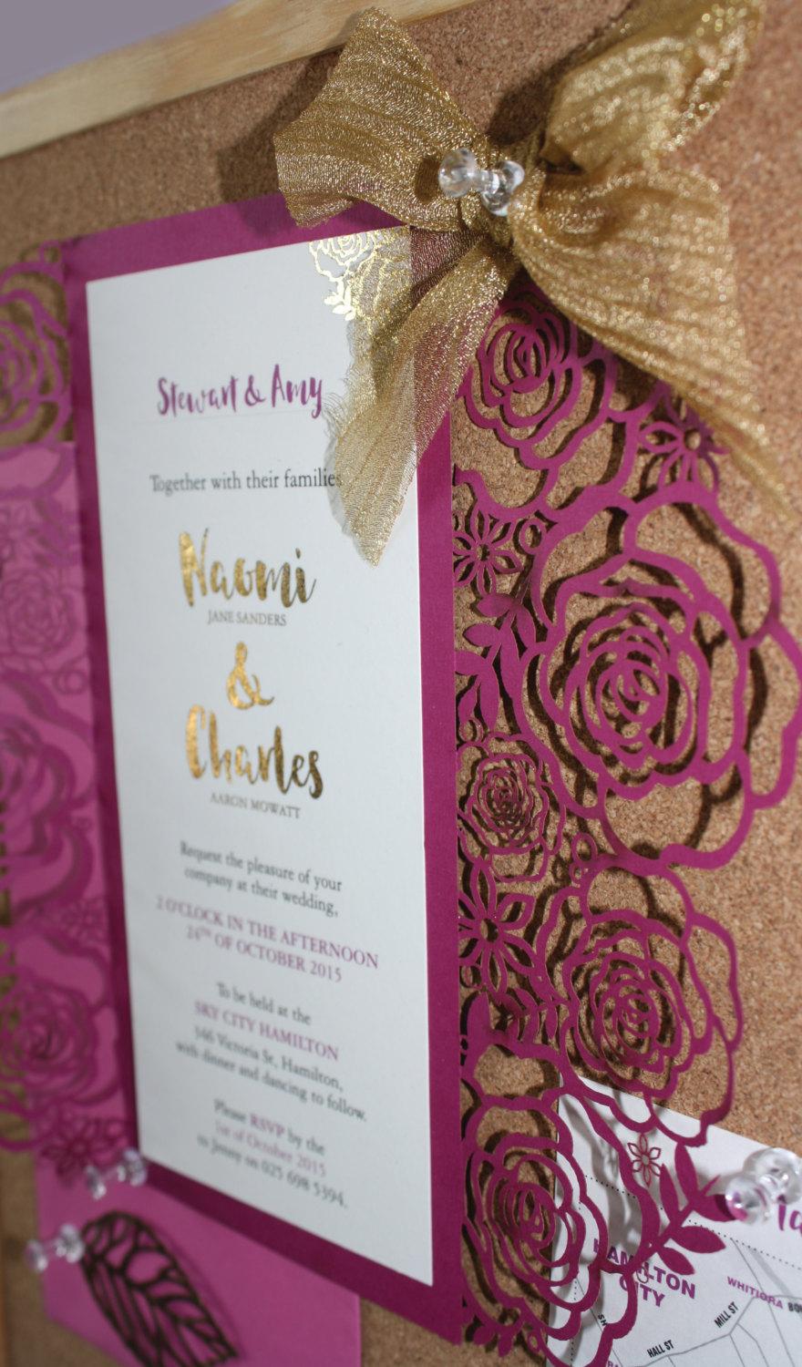 Hochzeit - Rose / Flower Lasercut Wedding and Engagement Invitation Sleeves