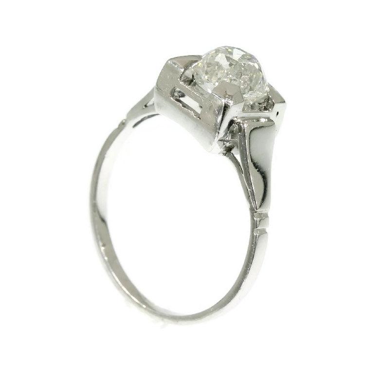 Mariage - Art Deco Diamond Engagement Ring - Platinum high domed diamond European cut 1.8ct certified square setting Fine wedding ring