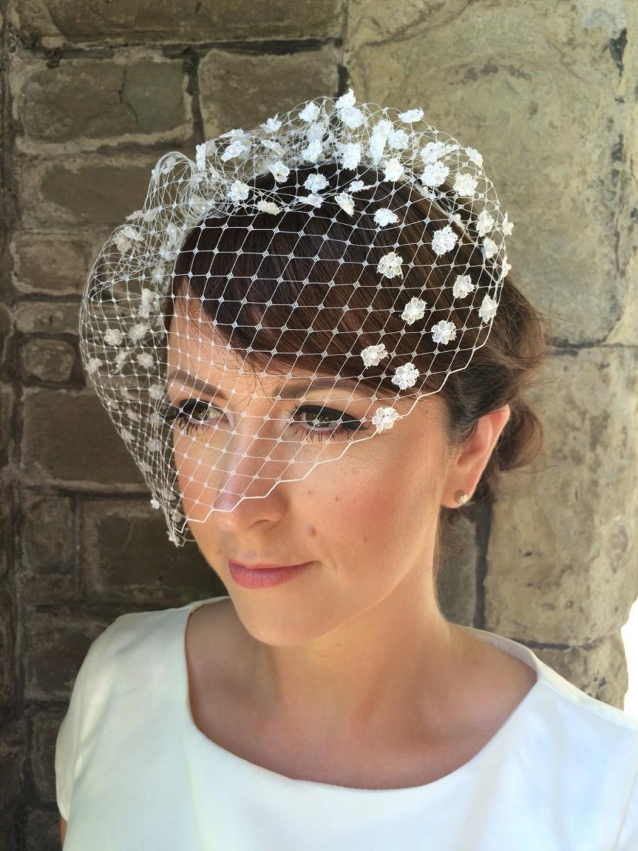 Hochzeit - Blossom birdcage veil - floral birdcage veil - lace bridal headpiece - wedding hair accessory