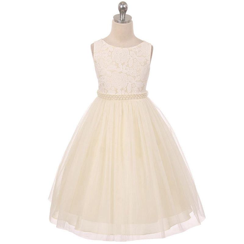 Mariage - Flower girl dress ivory lace bodice tulle skirt. Junior bridesmaid dress. Flower girl dress. Formal girls dress. Girls party dress