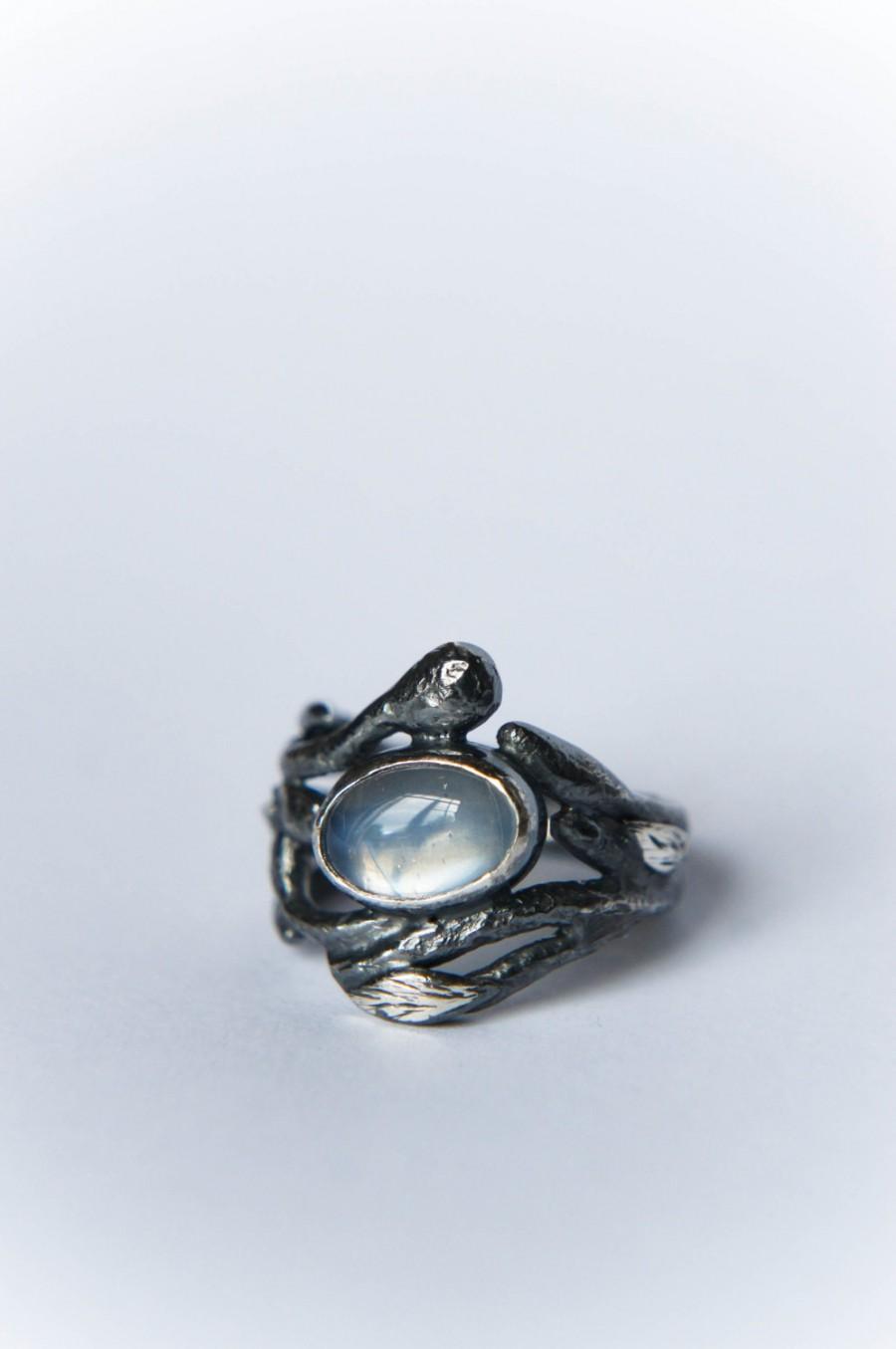 Wedding - Moonstone ring, twig ring, branch ring, sterling silver ring, moonstone jewelry, elvish ring, unique ring, ring size 5.5, ring size 6, 6.5