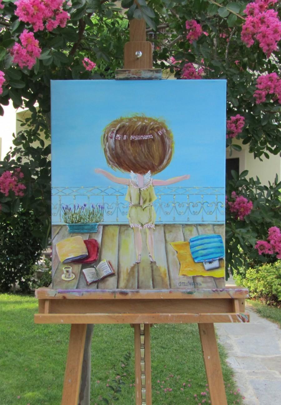 Wedding - Good Morning. Original Acrylic painting Canvas painting Art and Collectibles Painting Acrylic Canvas art Gift for her canvas blue painting