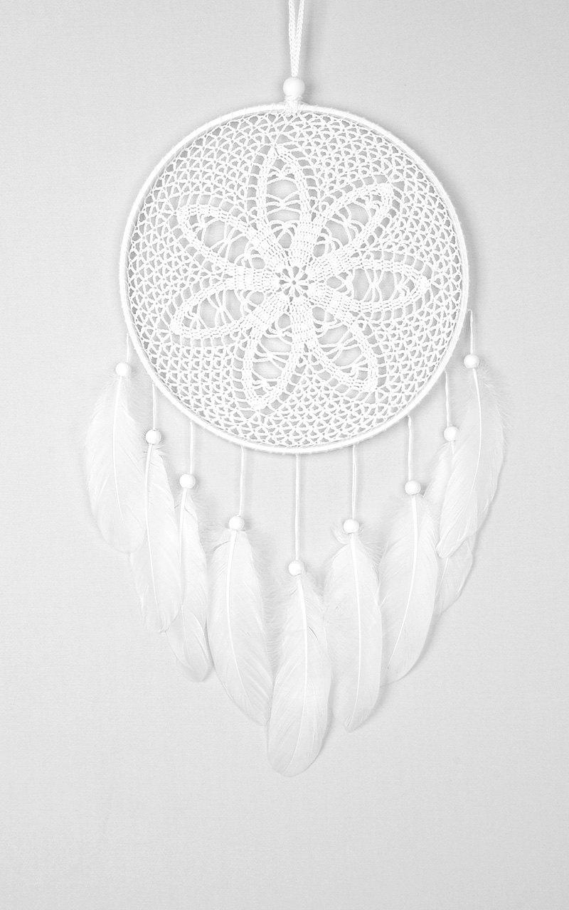 Hochzeit - White Dream Catcher Crochet Doily Dreamcatcher white feathers boho dreamcatchers wall hanging wall decor wedding decor wooden beads
