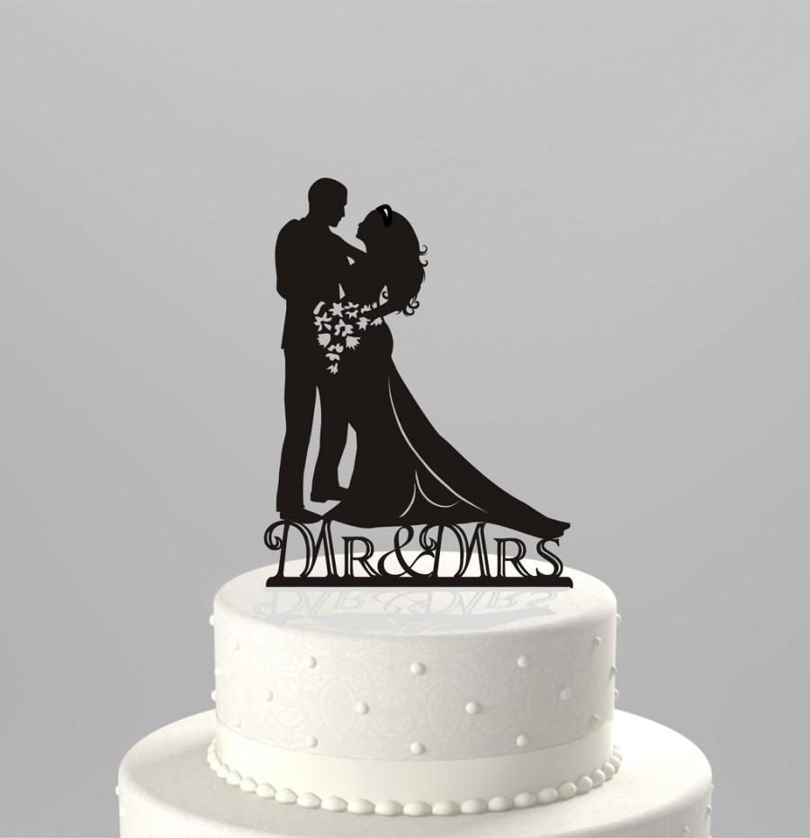 Hochzeit - Wedding Cake Topper Silhouette Bride and Groom, Acrylic Cake Topper [CT9a]