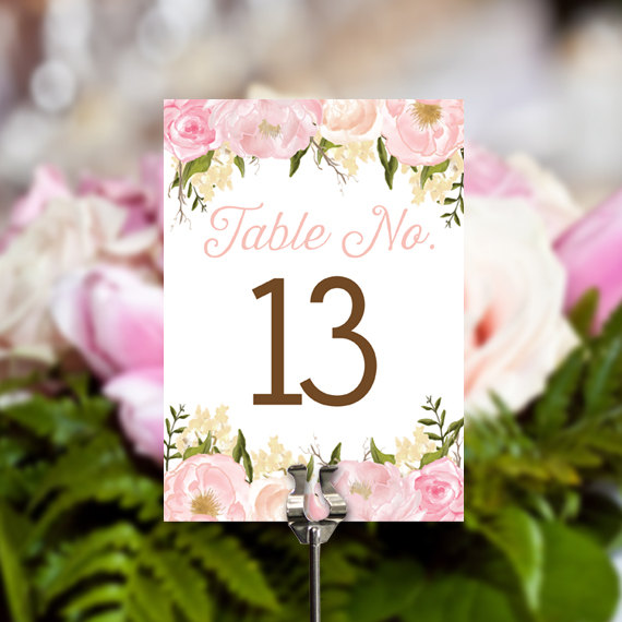 Mariage - Pink Floral Table Numbers - Rustic Wedding Table Numbers - 5x7 Wedding Table Signs - Table Numbers - DIY - Instant Download