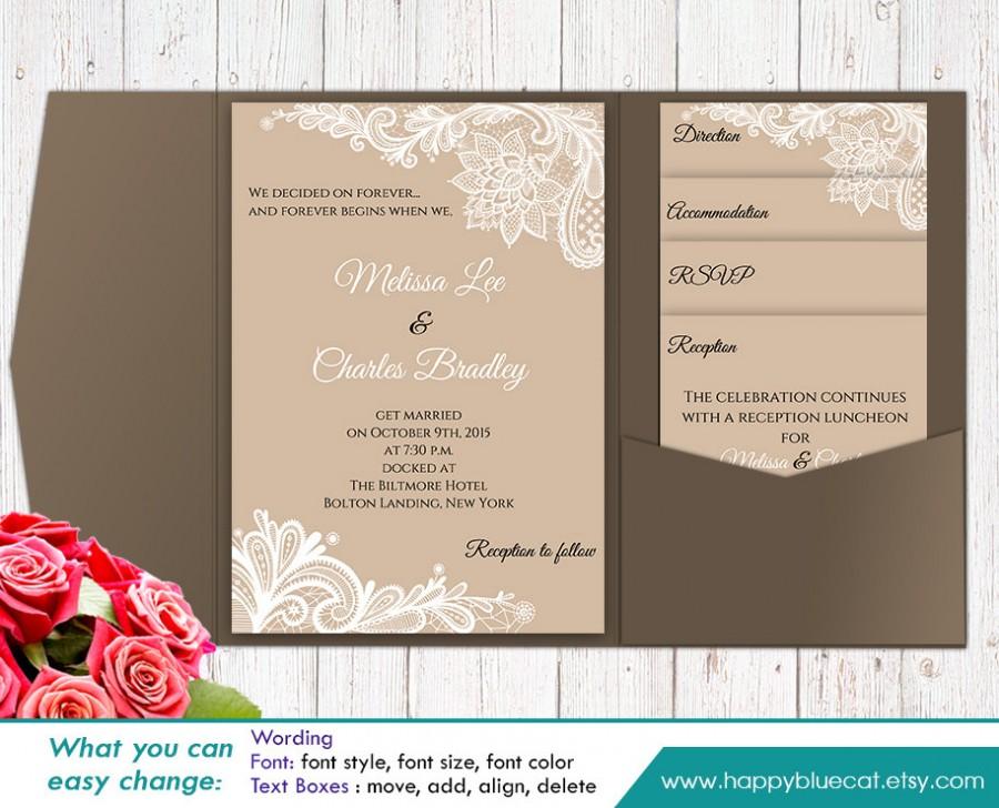 DiY Printable Pocket Wedding Invitation Template SET Instant Download