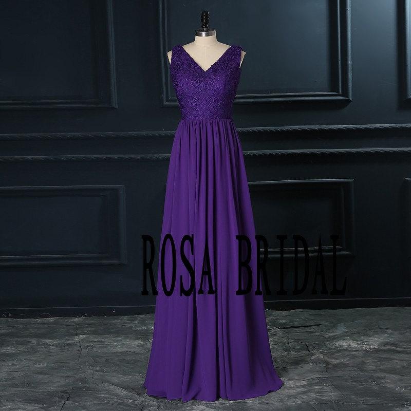 زفاف - Long bridesmaid dress V neck, Lace bridesmaid dress regency color chiffon Custom Size color
