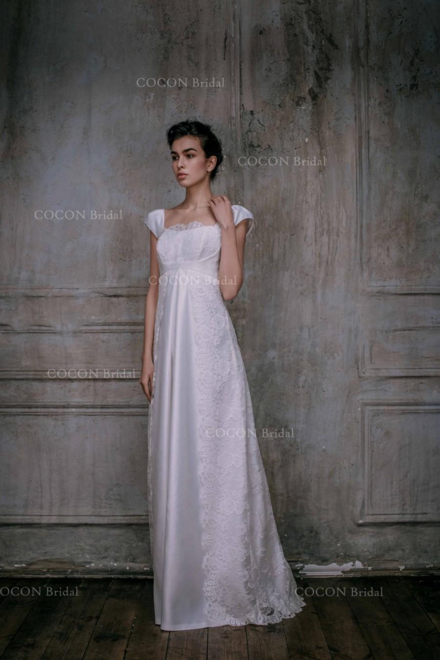 Mariage - Beautiful Wedding dress Elegant and chic wedding gown Bohemian wedding Silk Satin gown Lace gown Haute Couture dress Grecian syle -Tenereza