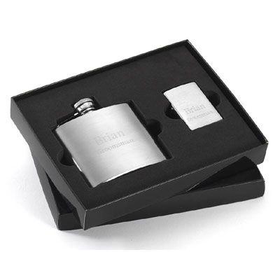 Wedding - Personalized Flask And Zippo Lighter Set