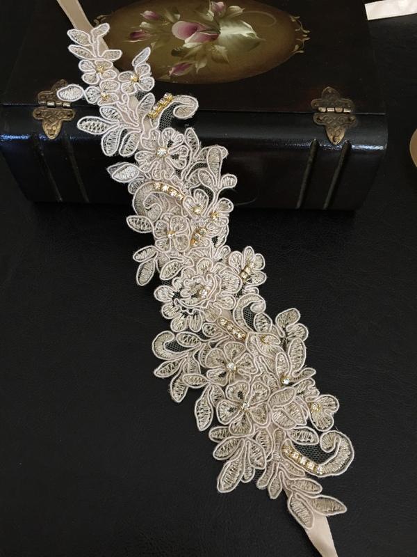 Свадьба - Wedding Headband, Champagne Lace Bridal Hair Accessories, Wedding Head piece, Rhinestone, Gold