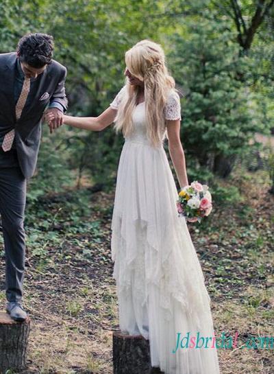 زفاف - H1535 Romance bohemian flowy chiffon lace wedding dress
