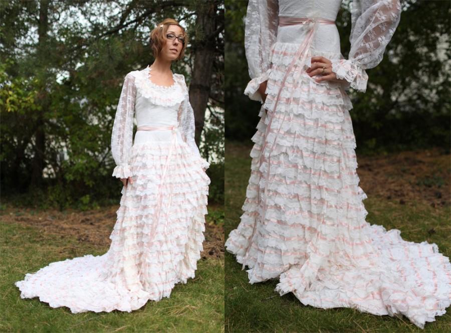 Mariage - vintage edwardian white lace ruffled wedding gown dress