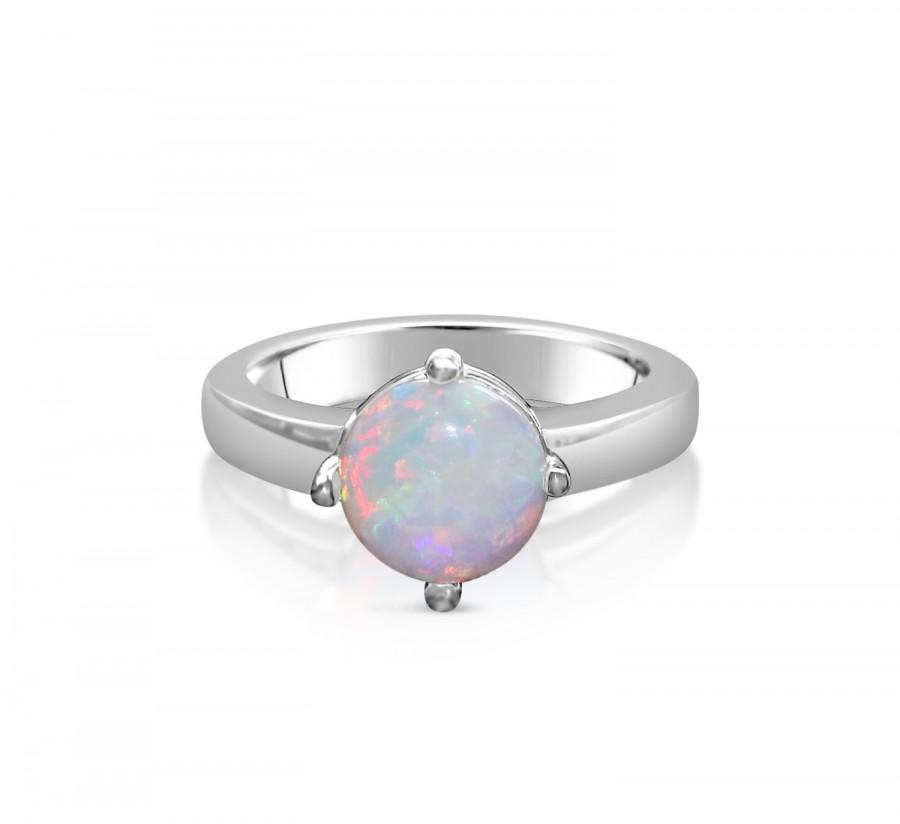 زفاف - ON SALE! Genuine Opal solitaire ring in Titanium or White Gold - engagement ring - wedding ring - handmade ring