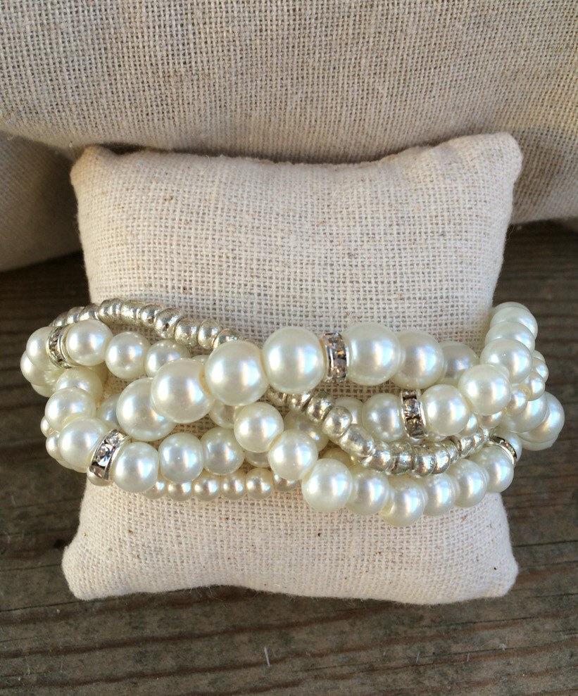 زفاف - Braided cuff, ivory pearl bracelet, bridesmaids bracelet, pearl bracelet, statement bracelet, elegant bracelet, rhinestone and pearl, pearls