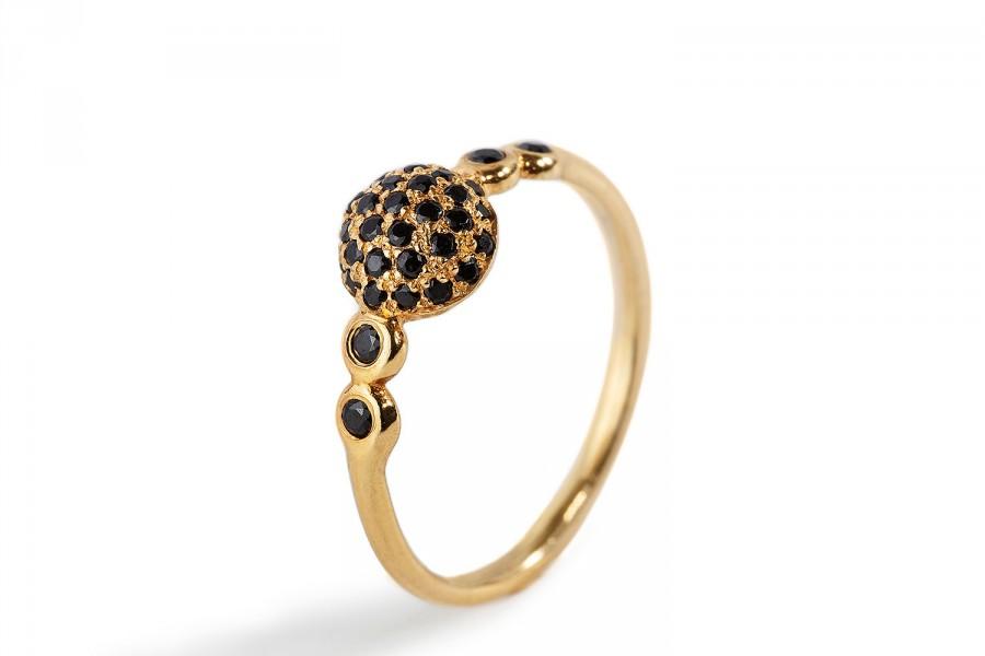 Wedding - Black Diamond Ring- 18K Yellow Gold And Black Diamond Engagement Ring, Round Engagement Ring, Modern Engagement Ring, Hydrajw