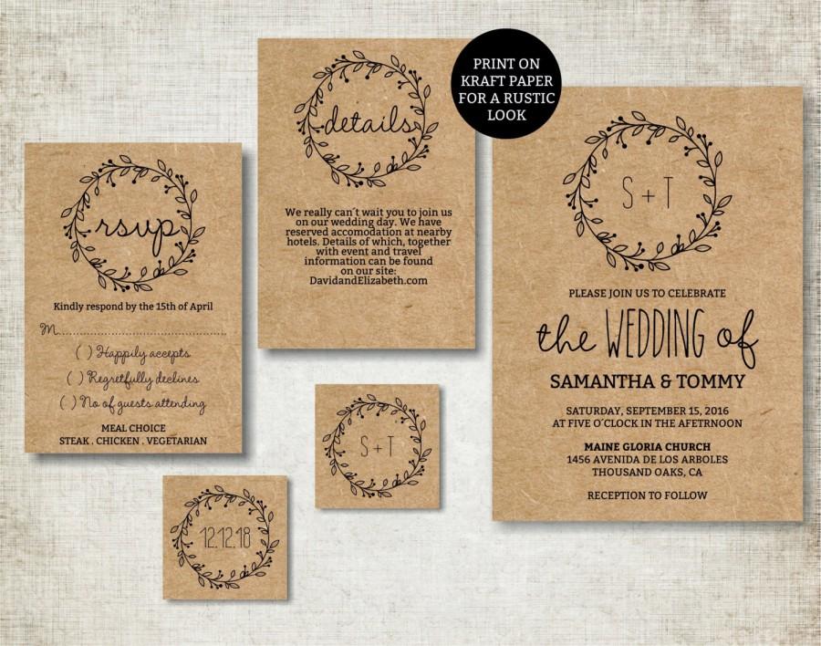 Wedding - Wedding invitation template, Classic Wreath Wedding Invite printable, Digital PDF, diy simple wedding invitations, editable text