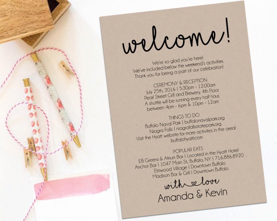 Mariage - Welcome Letter, Wedding Itinerary, Printable Welcome Letter, Itinerary Printable, Wedding Weekend, Welcome Bag, Welcome Box, Editable