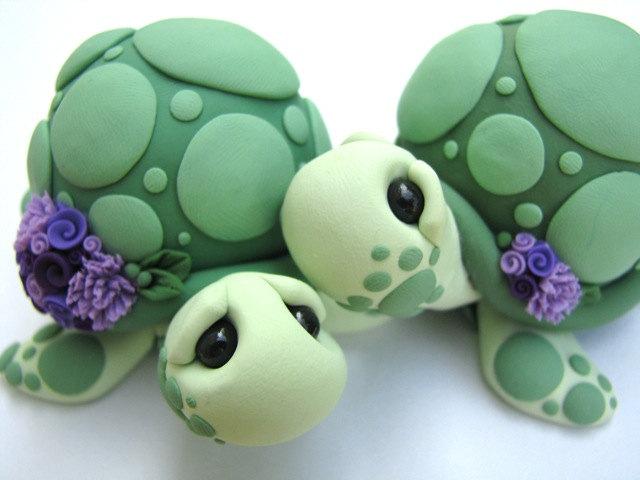 Mariage - Wedding Cake Toppers Love Turtles handmade
