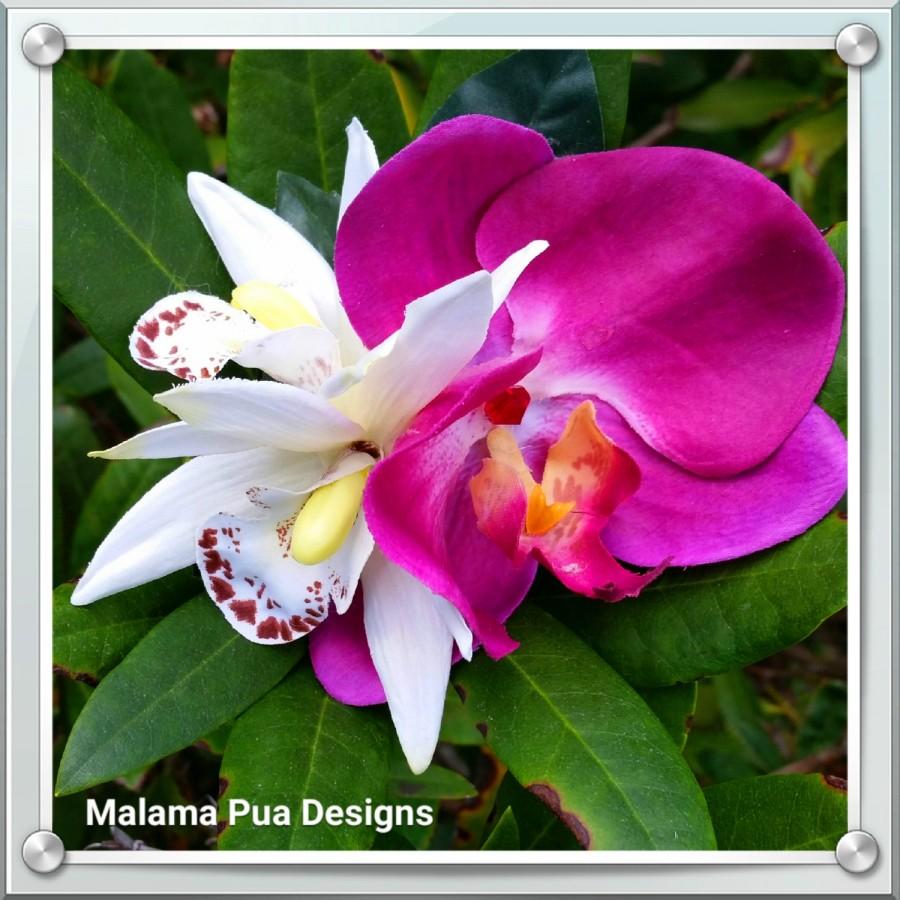 Hochzeit - FUCHSIA ORCHID HAIR Clip - Hawaiian Silk Orchids, Custom Bridal Hair Flowers, Beach Wedding, Silk Flower Headpiece, Tropical Hair Accessory