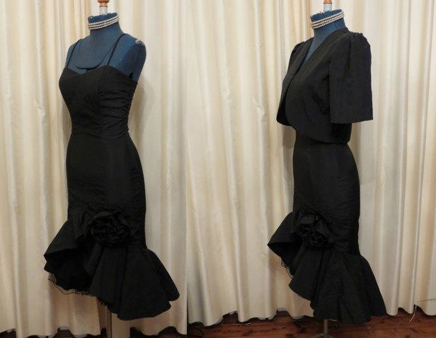 Hochzeit - Vintage 70s 80s Made in Australia 2 Piece Sexy Black Vamp Mermaid Dress and Bolero Jacket