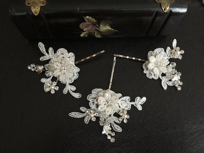 زفاف - Bridal Hair Accessories, Wedding Head Piece, Ivory Lace, Pearl, Rhinestone, Hair Pin