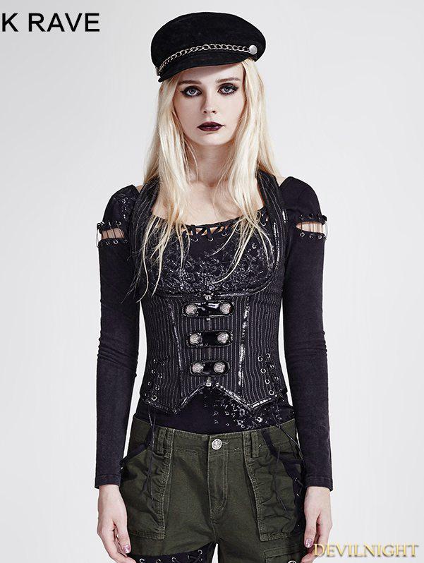 زفاف - Black Stripe Gothic Military Uniform Vest for Women