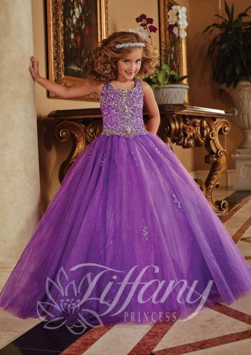 Свадьба - Straps Lace Up Floor Length Purple Tulle Ball Gown Crystals Sleeveless