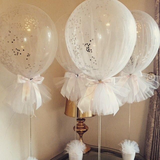 Wedding - Boutique Balloons Melbourne On Instagram: “Tulle Balloons With Silver Confetti For A Holy Communion,  So Preety

  ”