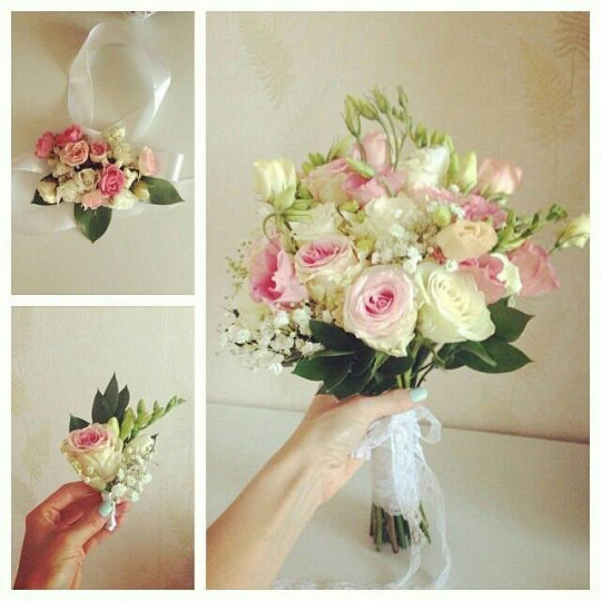 Hochzeit - Bride bouquet, bridal corsage, groom brooch, flower girl, wedding set, clay flowers, bridesmaid bouquet, 