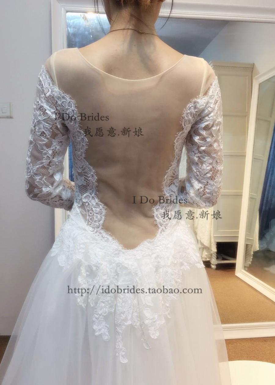 Wedding - sheer back long sleeves mermaid ball gown wedding dress