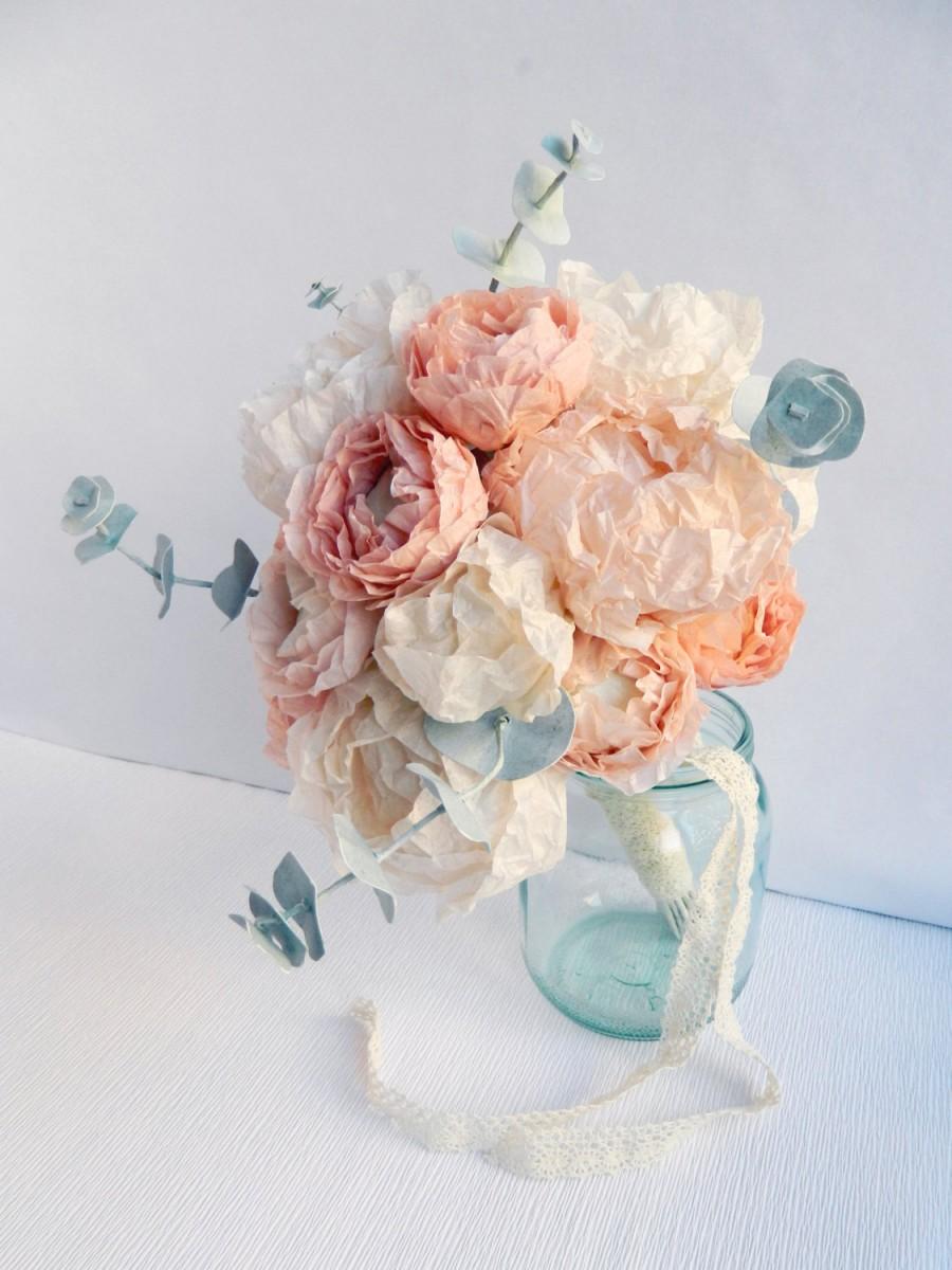 Свадьба - Paper Flower Bouquet with Peonies, Ranunculus and Eucalyptus, Paper Peonies, Peony Bouquet, Boho Wedding Flowers, Alternative Bouquet