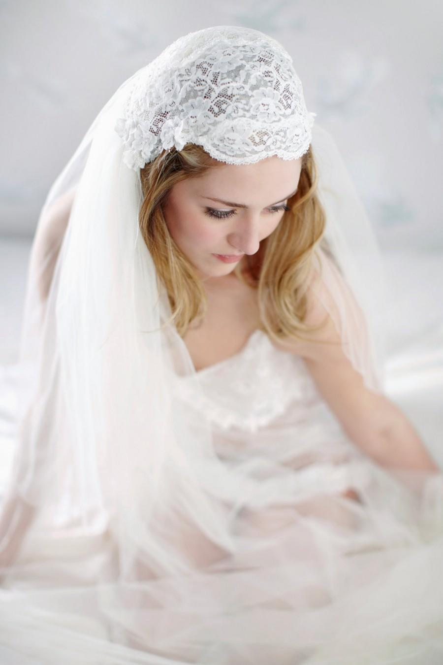 Mariage - Liliana Ivory Lace Swarovski Crystal Bridal Juliet Cap