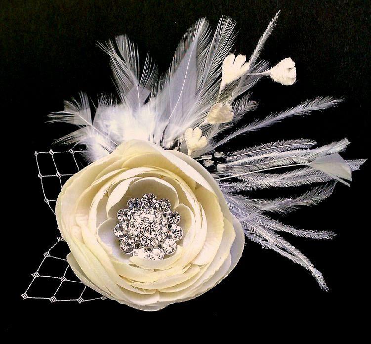 Wedding - Bridal Hair Clip, Rustic Wedding Headpiece, Flower Wedding Fascinator, Feather Fascinator, Wedding Barrette, Bridal Headpiece, MELIANA