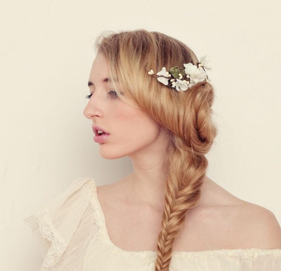 زفاف - Flower branch headpiece, Bridal Hair Comb, Woodland wedding, Bridal hair comb, White flower hair comb, Floral headpiece - MUSE