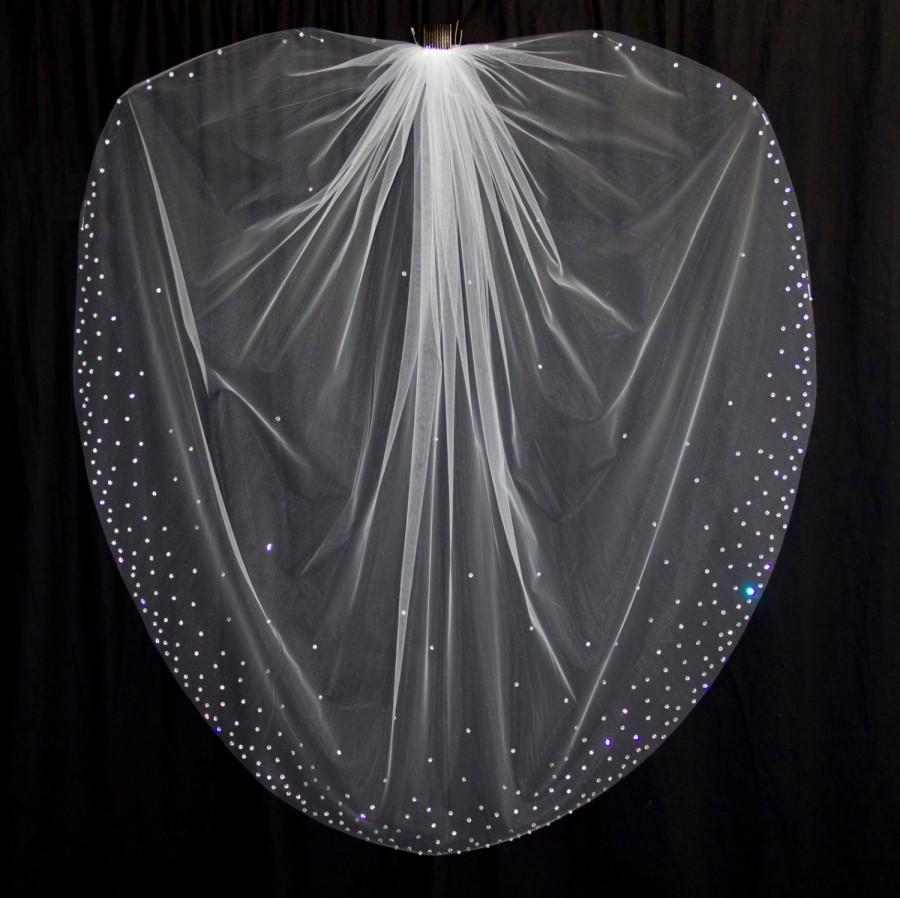 زفاف - Wedding Veil with Crystal Edge and Scattered Crystals, Fingertip Length (40 inch) Crystal Bridal Veil, White or Ivory Veil, Style 1055