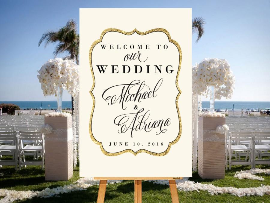 Mariage - Cream Wedding Welcome Sign, Printable Welcome Sign, Wedding Welcome Sign, Champagne and Gold Wedding, Gold Glitter, Cream Wedding Sign