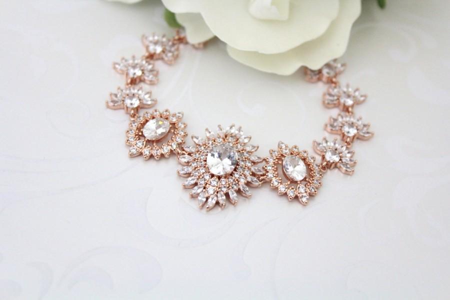 Hochzeit - Rose gold bracelet, Wedding bracelet, Crystal Bridal bracelet, Bridal jewelry, Rose gold cuff bracelet, Art Deco bracelet Statement bracelet