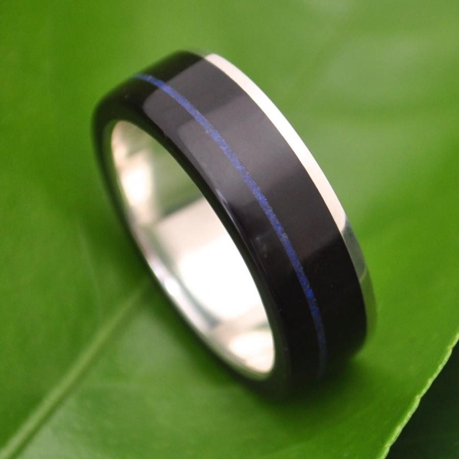 Mariage - Lapiz Azul Wood Ring - Un Lado Asi - coyol seed and recycled silver ecofriendly wood wedding band, wooden wedding ring, lapis stone inlay