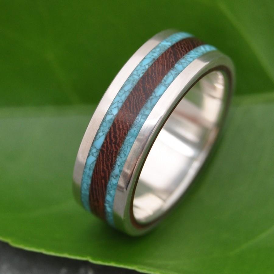 Свадьба - Lados Turquoise and Nacascolo Wood Ring - ecofriendly wood wedding band with turquoise inlay, turquoise wedding ring, mens wood ring