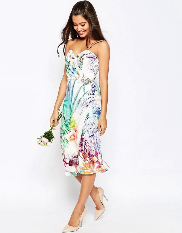 زفاف - ASOS WEDDING Bandeau Midi Pencil Dress With Crop Jacket In Floral Print