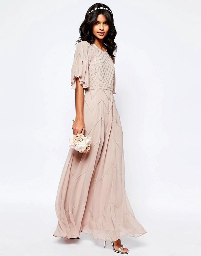 زفاف - ASOS WEDDING Embellished Flutter Sleeve Maxi Dress