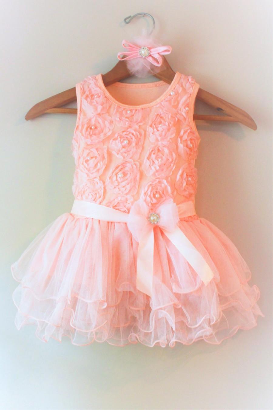 Mariage - Blush Pink  Flower Girl Dress -Coral Toddler Dress-Tutu  Blush Pink BirthDay-Girl Dress-Pink Lace Girl Dresses