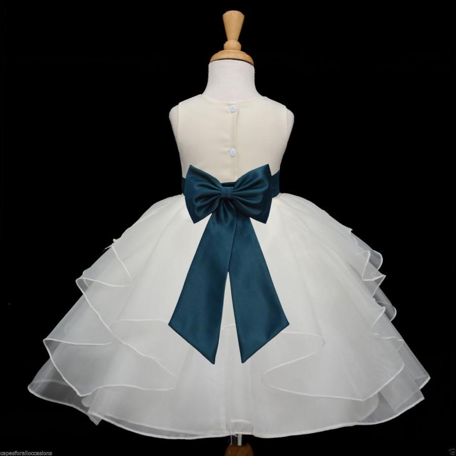 زفاف - Ivory Organza Flower Girl Dress tiebow sash pageant wedding bridal easter sash bridesmaid toddler 6-9m 12-18m 2 4 6 6x 8 9 10 12 