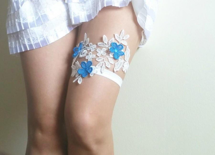 Свадьба - Something Blue Lace Garter Set - Bridal Wedding Garter - Blue Lace Garter - Bride Garter - Lace Garter Set - Gift for Bride - Flower Garter