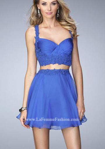 Wedding - Beading Criss Cross Chiffon A-line Straps Blue Two-piece Short Length Sleeveless Appliques Ruched