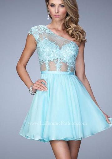 Свадьба - Blue A-line One Shoulder Short Length Full Back Tulle Chiffon Sleeveless Appliques Ruched