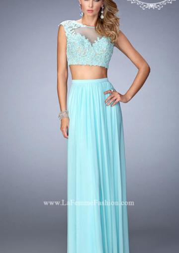 Mariage - Straps Appliques Blue Two-piece Chiffon A-line Floor Length Zipper Sleeveless Ruched