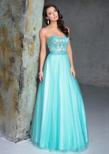 Mariage - Sleeveless A-line Appliques Sweetheat Tulle Blue Floor Length