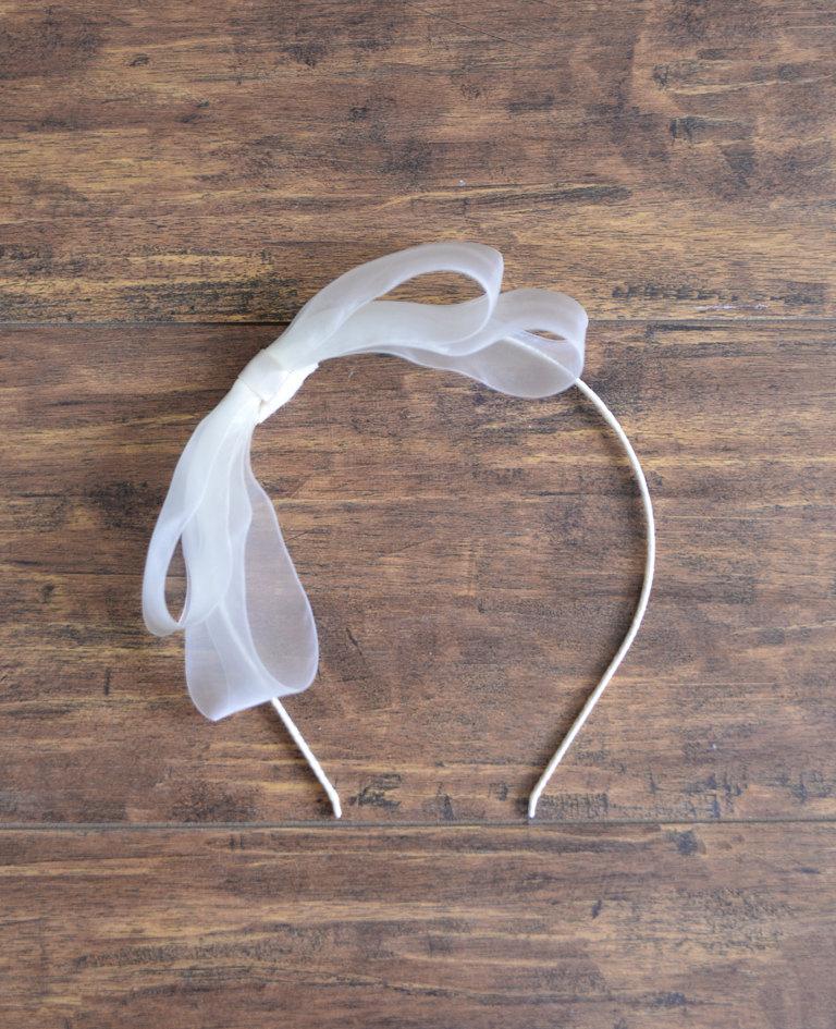 Wedding - Alice Ivory - small bow headband, ivory organza ribbon